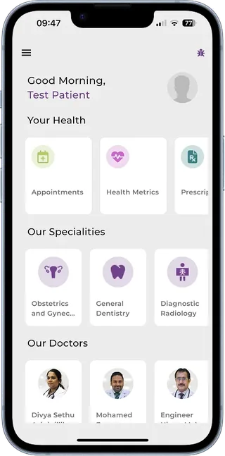 Jabal Sina patient mobile app with booking and clinical record access