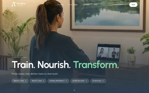 Frontline Fitness homepage showing its online training and nutrition service