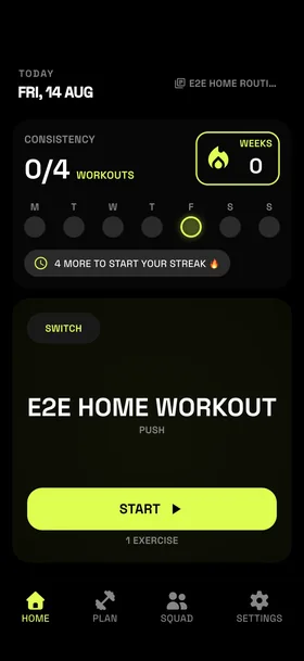 Repem workout dashboard with consistency tracking and a ready-to-start workout